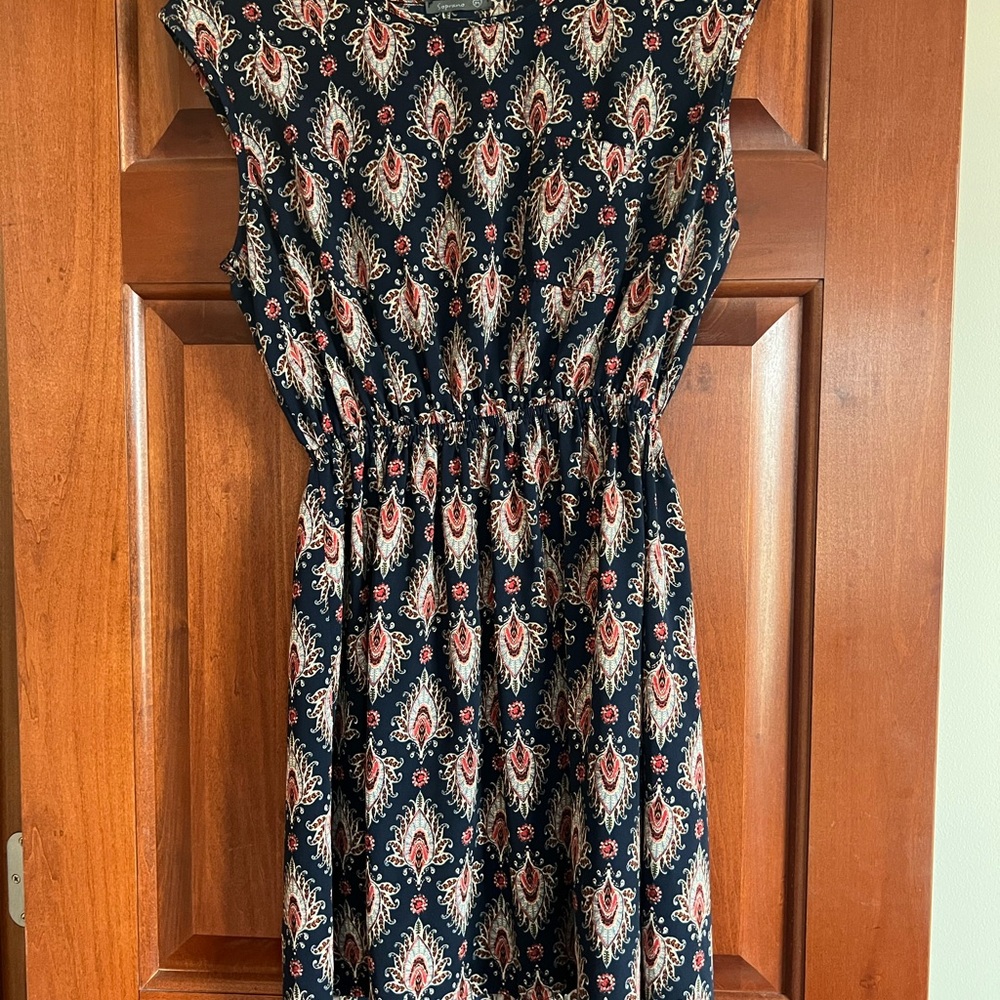 Navy Paisley Sleeveless Dress